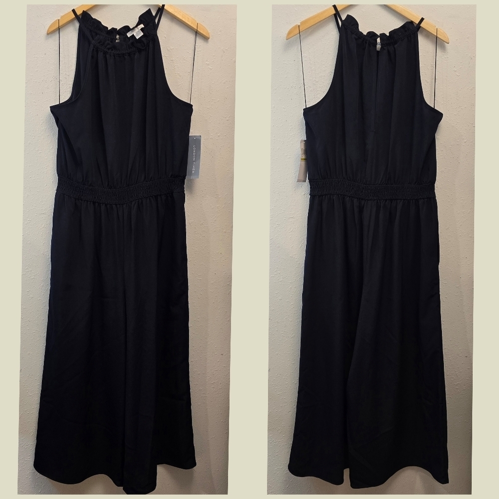 {14} NWT London Times Deep Navy Cropped Pant Romper Wide Leg